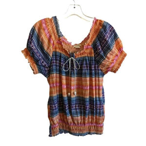 Self Esteem Shirt Womens XL Jrs Banded Waist Off the Shoulder Colorful